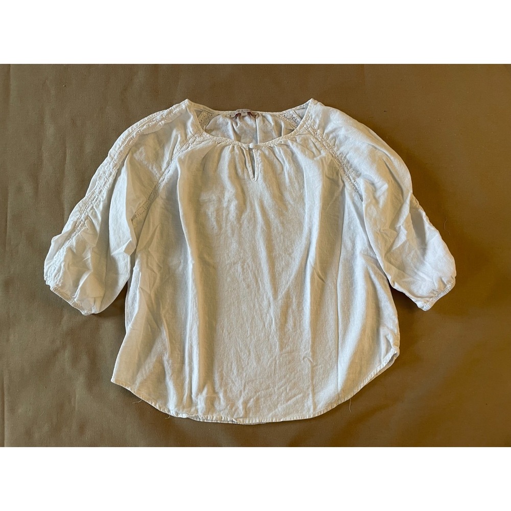 Rose & Thyme Linen Top Women's Size 1X White Crochet BOHO Summer Resort Travel